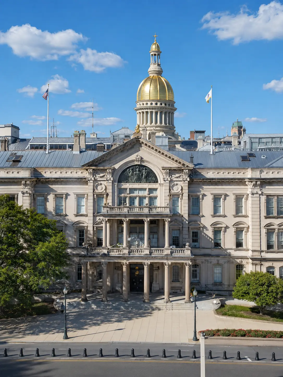 New Jersey State House in Trenton, gold dome above the capitol front